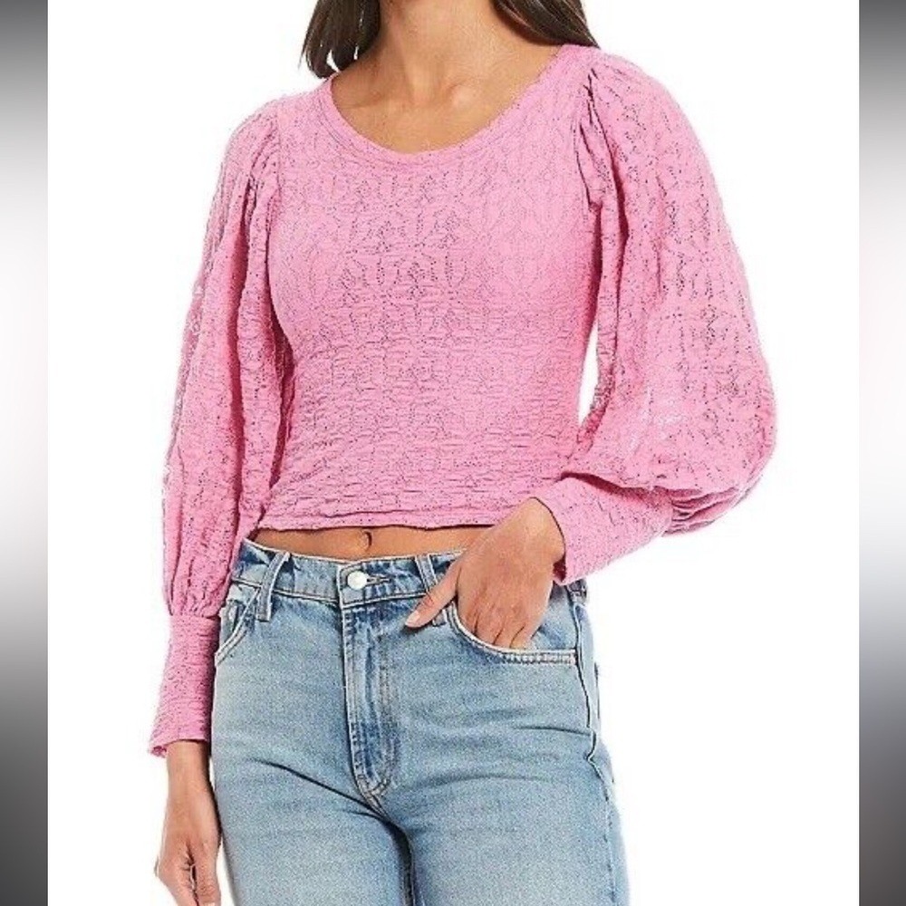 Free People Pink Lace Tea Time Blouse Large